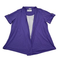 Notations Shirt Womens 2X Purple White Short Sleeve Open Front Stretch Pullover - £18.11 GBP