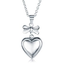 Kids Girl Ribbon Heart Pendant Necklace 925 Sterling Silver Children Jewellery - £60.88 GBP