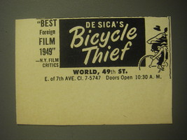 1950 Bicycle Thief Movie Ad - Best Foreign Film 1949 De Sica's Bicycle Thief - £14.48 GBP