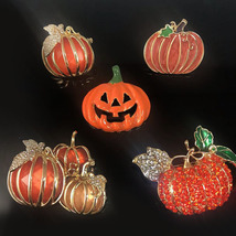 Pumpkin Metal Enamel Pin Autumn Halloween Rhinestone Fashion Accessories - £3.91 GBP+