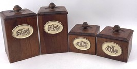 Vintage Pfaltzgraff Wooden Canisters Set of 4 Canisters Lids Inserts EUC Flour  - £78.10 GBP