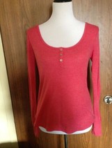 Eloise for ANTHROPOLOGIE Red Henley Sweater SZ S  Made in Guatemala - $38.61