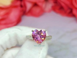 3.5 Ct Pink Heart Engagement Ring Pink Diamond Ring 925 Silver Non Tarnish NEW - £77.35 GBP