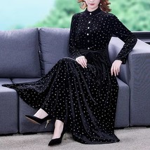 2023 Black Velvet Vintage Long Sleeve Maxi Dresses Women Casual 5XL Midi Dress A - £99.30 GBP