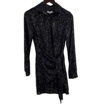 Parker Black Sequin Long Sleeve Button Front Mini Dress Womens Size 0 New - £71.54 GBP