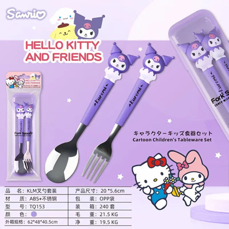 Y hello kitty kuromi spoon fork cartoon anime stainless steel children s tableware cute thumb200