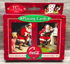 Coca Cola Double Deck Playing Cards in Vintage Tin Christmas Santa NEW 1995 - $15.94