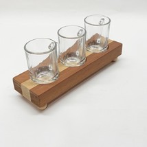 Beer Testing Set Wood Tray Three 3 oz Glass Handcrafted Oak Beer Sampler... - $17.79