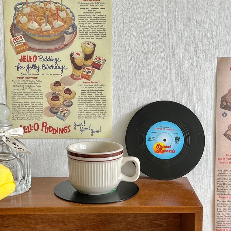 Play 2/4/6pcs Retro Vinyl Record Cup Coaster Anti-slip Coffee Coasters Heat Resi - £23.30 GBP