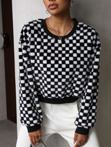 Plaid Round Neck Long Sleeve Sweatshirt - £22.56 GBP