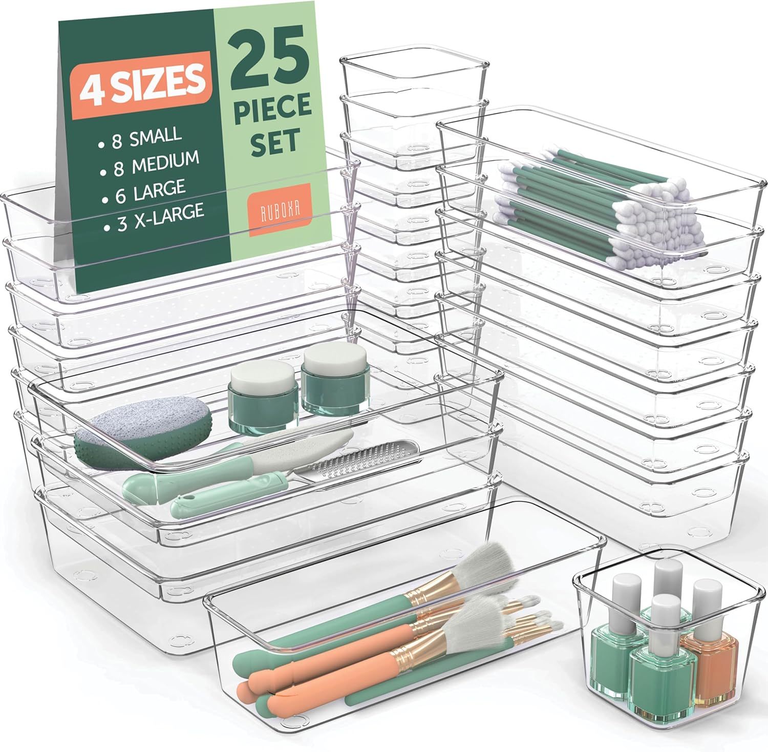 Contains 25 Pieces Of Clear Plastic Drawer Organizers, Including 4, Slip... - $31.92