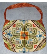 Vintage Handmade Embroidered Cloth Purse w Acrylic Buttons Orange Green ... - $35.64