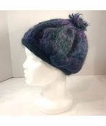 DONGAL DESIGN IRELAND Beret Hat purple green plaid Mohair Wool Blend han... - $548.46 MXN