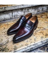 Handmade Maroon Black Moccasin Loafer Slip Ons Vintage Genuine Men Leath... - $205.14 CAD+