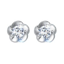  petal 1ct moissanite stud earrings for woman white 925 sterling silver round cut party thumb200