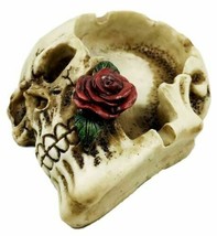 Ghastly Romantic Red Rose Skull Cigaretter Ashtray Resin Skeleton - $14.99