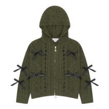 Lisa Says Gah Shelby Ribbon Bow Cable Knit Zip Hoodie Sweater XS/S - $129.00