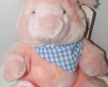 Russ Berrie plush Pink Pickles Pig seated blue gingham checked scarf w/ ... - $10.29