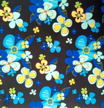 New Pretty 20&quot; x 19&quot; Blue floral Fabric Cotton Black Background Crafts Quilt Sew - £8.13 GBP