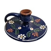 Rothenburger Keramik K Ehler, Clay Candle Holder Dark Blue Floral Finger Loop - £16.41 GBP