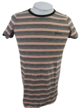 Vans T Shirt Unisex sz S logo spellout black on pink stripe contrast col... - £13.40 GBP