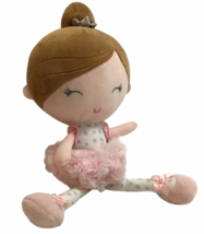 Ballerina Doll 12&quot; Plush Brunette Pink Swirl Skirt Stars Plushie Baby Starters - £20.57 GBP