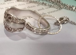 Floating heart necklace made from a vintage spoon, valentine, anniversary, wedd - £25.57 GBP