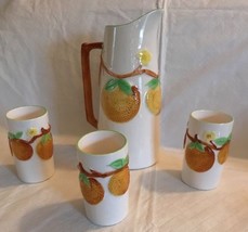 Vintage 1950&#39;S Napcoware Ceramic Orange Juice Pitcher &amp; 3 Glasses C-6240 Japan - £19.17 GBP