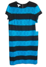 London Times Stripe the Lace Shift Dress 12 Large Black + Blue Soft Work... - $52.47