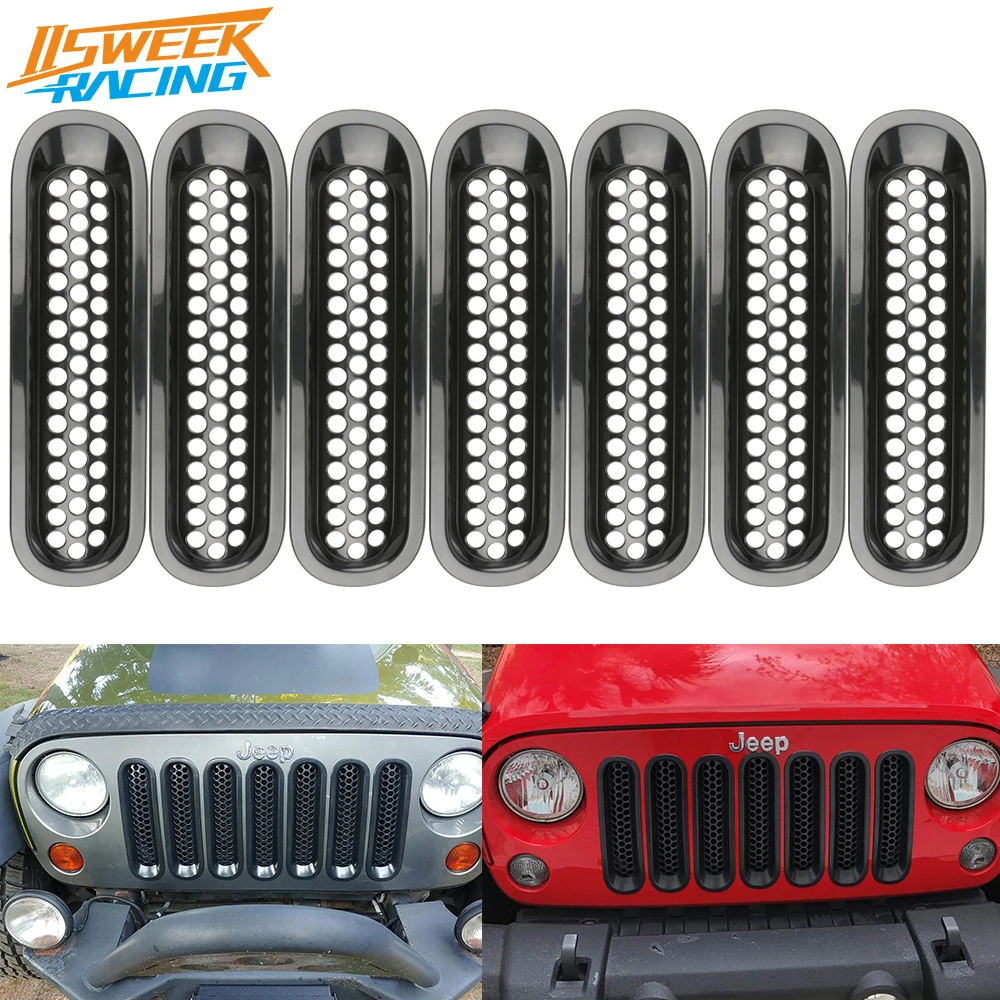 7PCS Front Grille Grill Mesh Inserts Matte Black Guards for 2007-2017 Jeep - £25.48 GBP