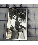 Vintage Photo Cute Young Couple Sitting On Barrel Austin Texas 1946 Sailor - $11.38