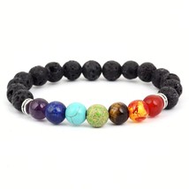 Beads Bracelets 7 Chakra Healing Lava Rock Bracelet with Energy Stones Yoga - £23.97 GBP