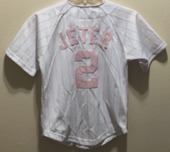 Derek Jeter #2 N.Y. Yankees MLB Girls Pink Stitched Majestic Vintage Jersey 8/10 - £8.53 GBP