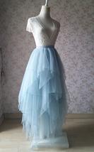 Light-blue Tiered Tutu Skirt Outfit Women Plus Size Tulle Maxi Skirt for Wedding image 3