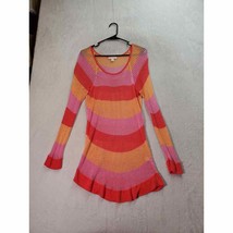 Boston Proper Sweater Dress Womens Large Multi Striped Crochet Rayon Round Neck - £20.54 GBP