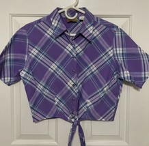 Wrangler Women’s Medium Tie Front Cropped Western Top Purple Pearl Snap Western - £14.81 GBP