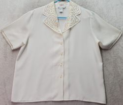 Talbots Blouse Women&#39;s Petite 12 White Lace Polyester Short Sleeve Button Front - £14.05 GBP