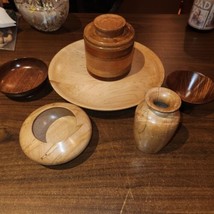 Hand made wooden lot, plate, bowls, tea canister vase, Maple - £23.58 GBP