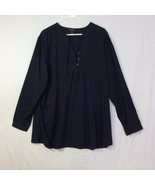 Bit &amp; Bridle Top Size 3X Navy Blue Baby Doll Cotton Long Sleeve Blouse B... - £7.78 GBP