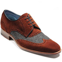 Tweed Brown Color Wing Tip Oxford Classical Genuine Leather Handmade Men Shoes - £120.91 GBP+