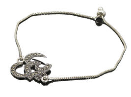925 Sterling Silver  Vintage Marcasite Om Spiritual Chain Bracelet  BT3602 - $40.24