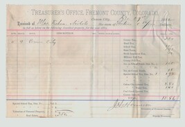 1882 Canon City Colorado Property Tax Receipt – Fremont County Treasurer... - $29.99