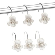 12 Pcs Cute Flower Shower Curtain Hooks Rings Rust Proof, Silver White Decorativ - $16.99