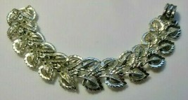 Vintage Signed CORO Pegasus Silver-tone Leaves Link Bracelet 7.5&quot; - £18.14 GBP