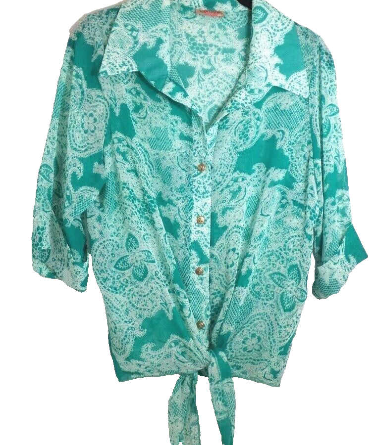 Primary image for  Body Central Women's Size Large Sheer Crosses Boho Top Teal Blue White