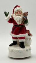 Vintage Lefton Santa Claus &amp; Bear Music Box Jingle Bells Ceramic 1987 Japan - $26.73