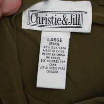 Christie Jill Shirt Womens L Green Short Sleeve Keyhole Neck Shoulder Pads - £11.88 GBP