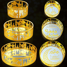 Ramadan Home Decoration 3 Pcs Ramadan Trays Set, Moon Star Castle Gold Mirror Tr - £21.47 GBP