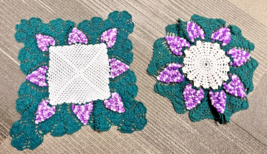 2 Handmade Grandma Core Crochet Grape Doilies 1 Rnd 13" 1 Sq 14.5" Great... - $24.26