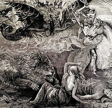 1880 Death On A Pale Horse Hades Apocalypse Victorian Wood Engraving DWZ3C - $99.99